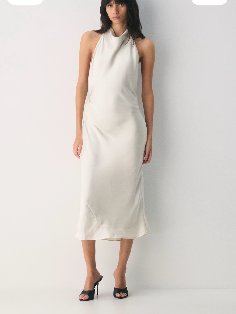 Aritzia Cream Satin Halter Midi Dress